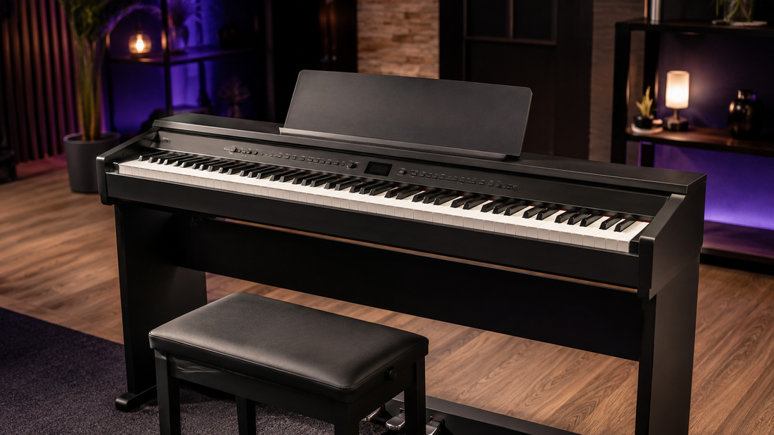 Piano digital de 88 teclas en estudio musical moderno