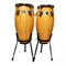 Par de congas de 10 y 11 pulgadas color madera con soporte
