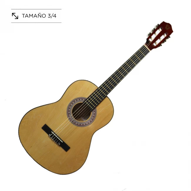 Guitarra clásica 3/4 con cuerdas de nylon y funda